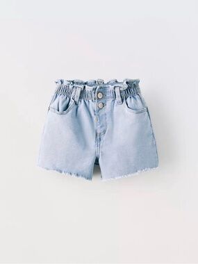 Zara Light Blue Paperbag Waist Denim Shorts 6yr